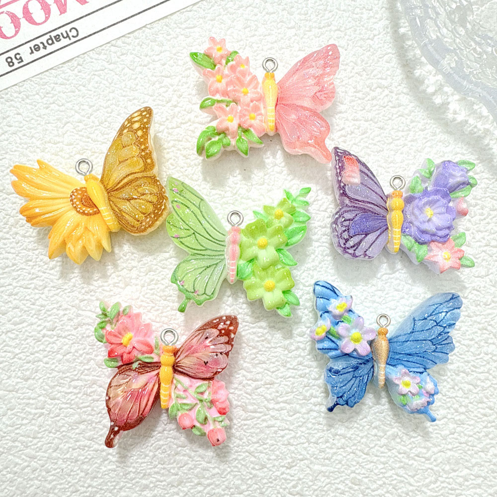 Butterfly Pendant Necklace - 10 Buah Liontin Resin Kupu-kupu Bunga