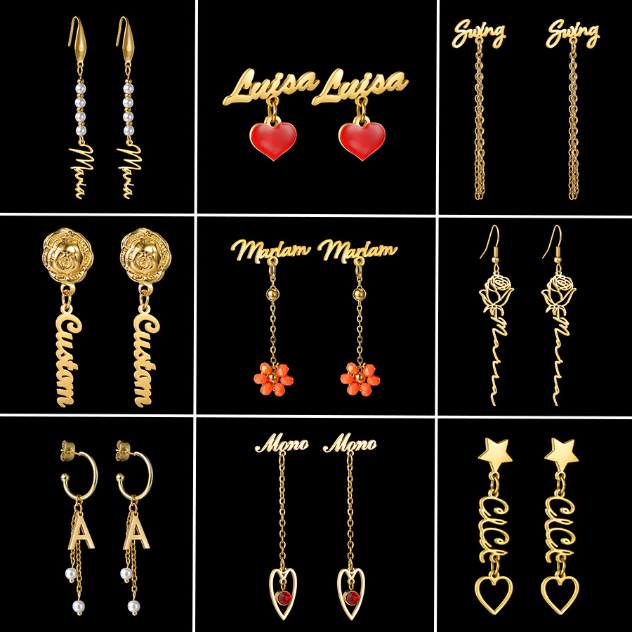 Pearl Stud Earrings - Auxauxme Anting Nama Kustom Baja Tahan