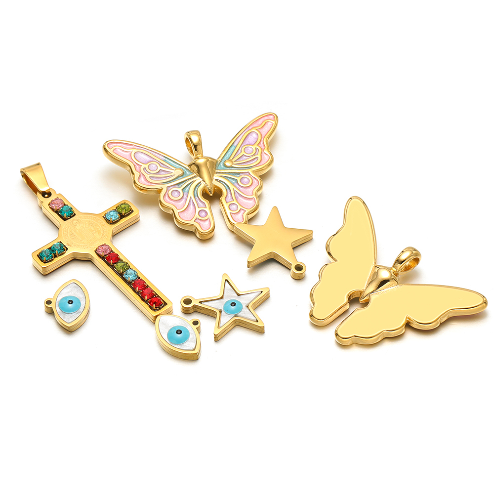 5 Buah/Lot Liontin Salib Jimat - Butterfly Pendant Necklace ulasan dan harga