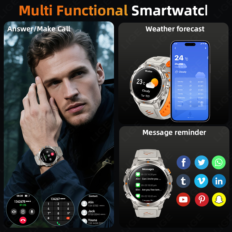 LIGE Jam Tangan Pintar GPS Tan - Smartwatch ulasan dan harga
